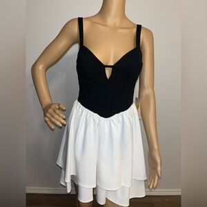 Black & White Mini Dress with Fitted Bust